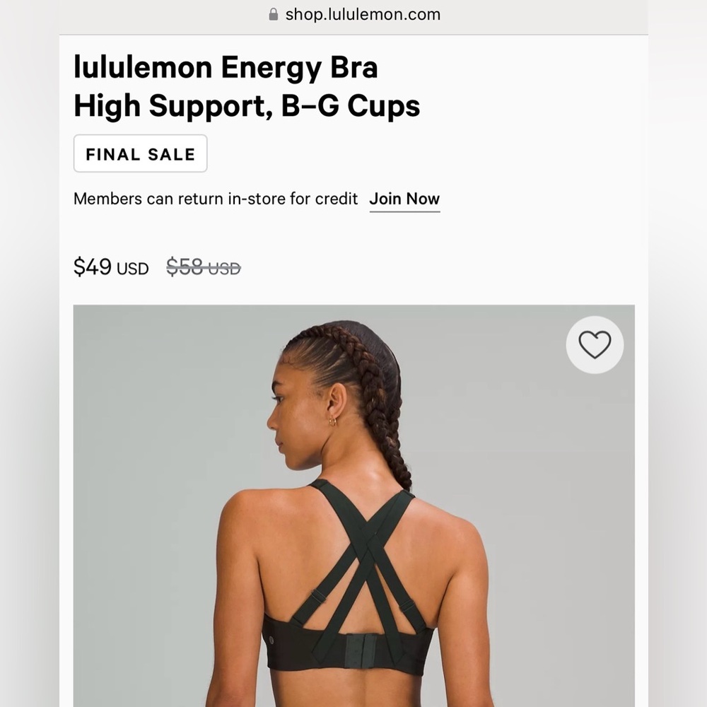 Lululemon energy high support sports bra 36C